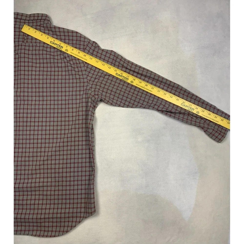 Banana Republic Shirt Mens Large Slim Fit Burgundy Grey Check Custom 078 Wash‎